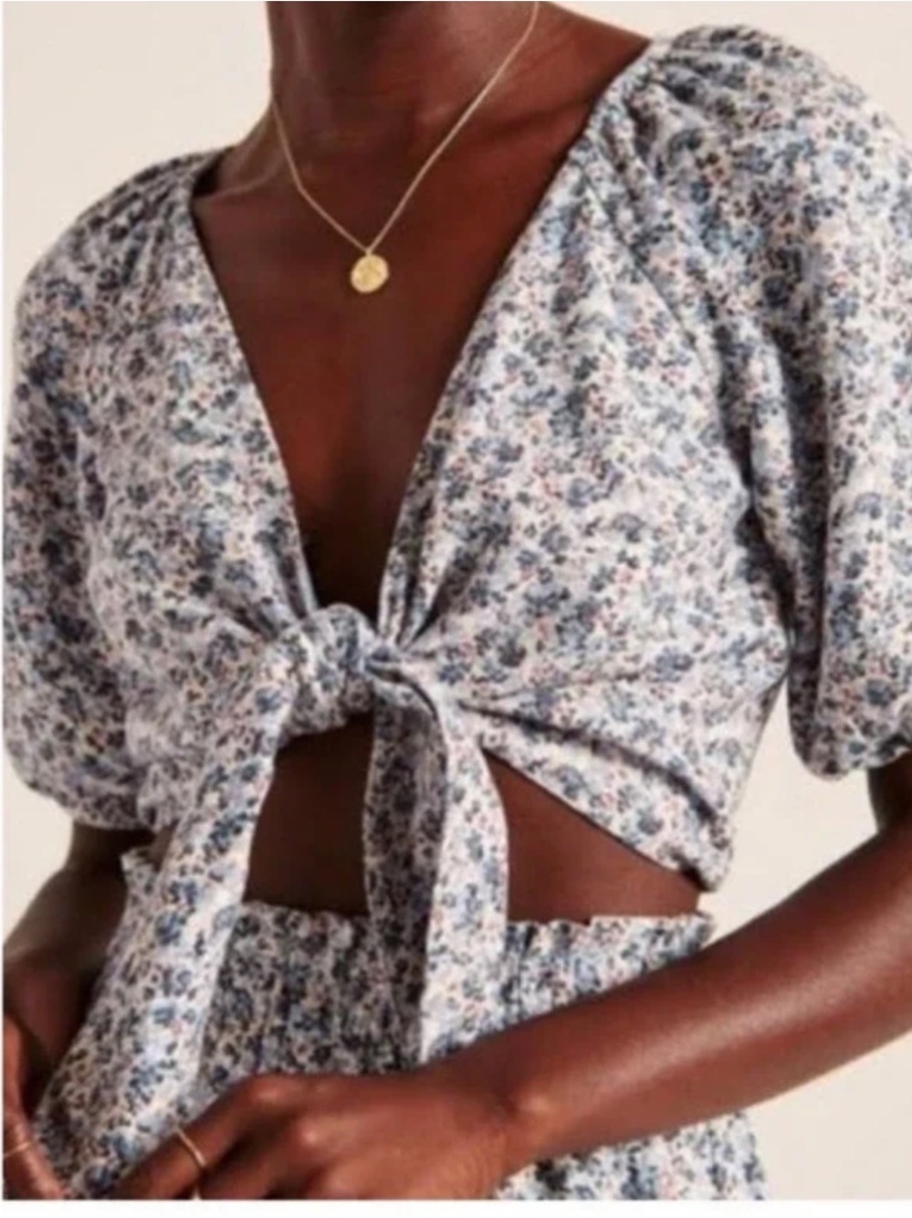Abercrombie & Fitch Blue Floral Puff Sleeve Top Sz Sm